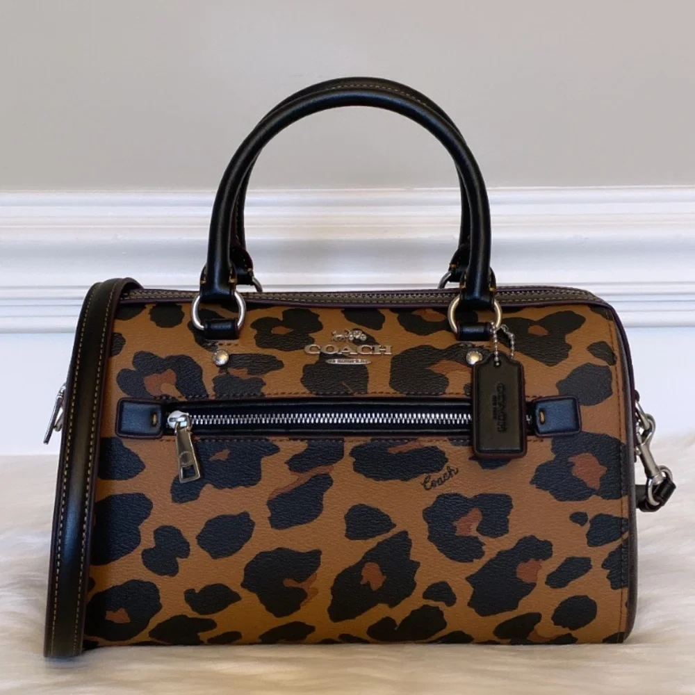 NWT💃Coach Rowan Satchel In Signature Canvas With Leopard Print - Picture 1 of 13